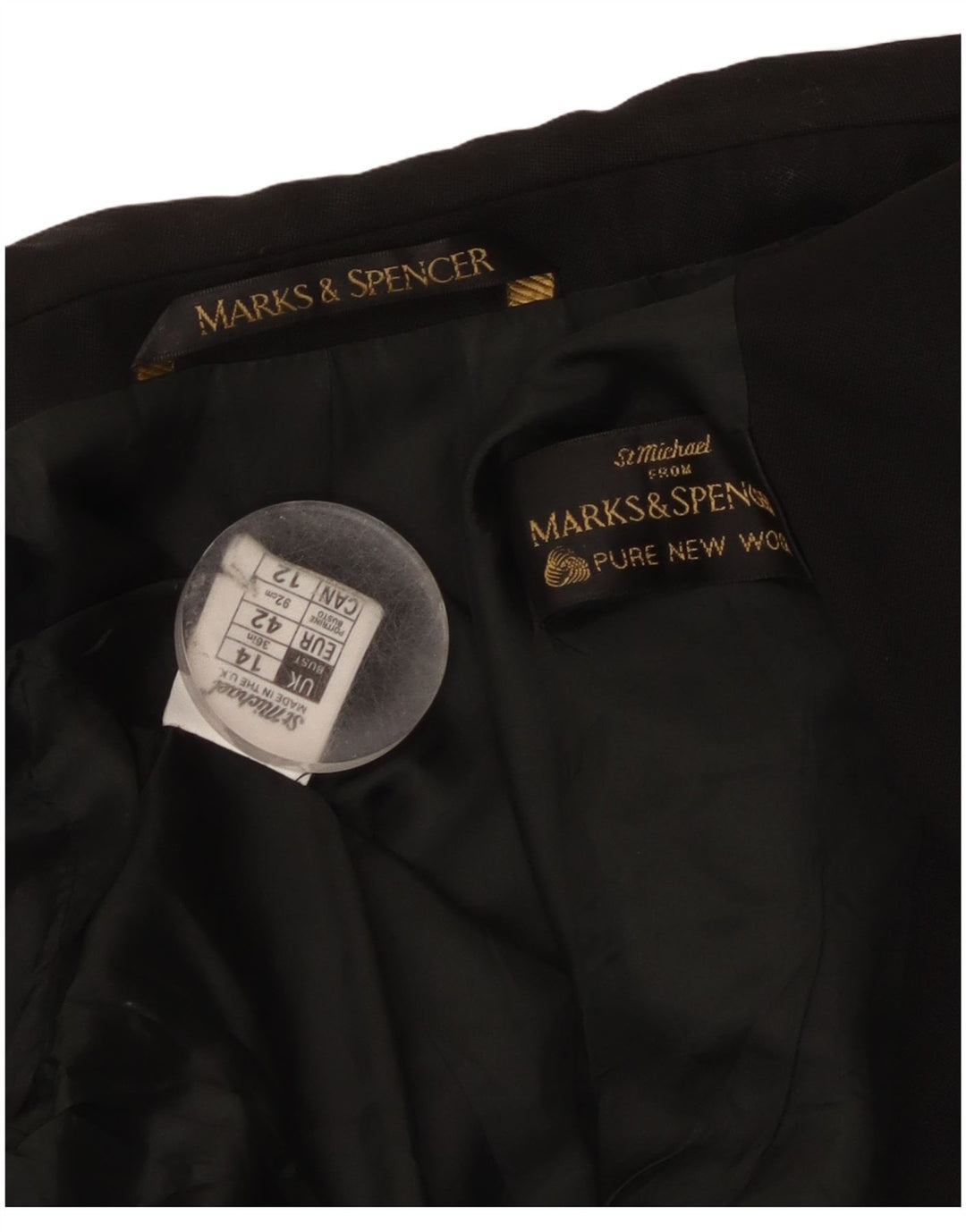 Marks & Spencer Womens Double Breasted Blazer Jacket UK 14 Large Black Wool