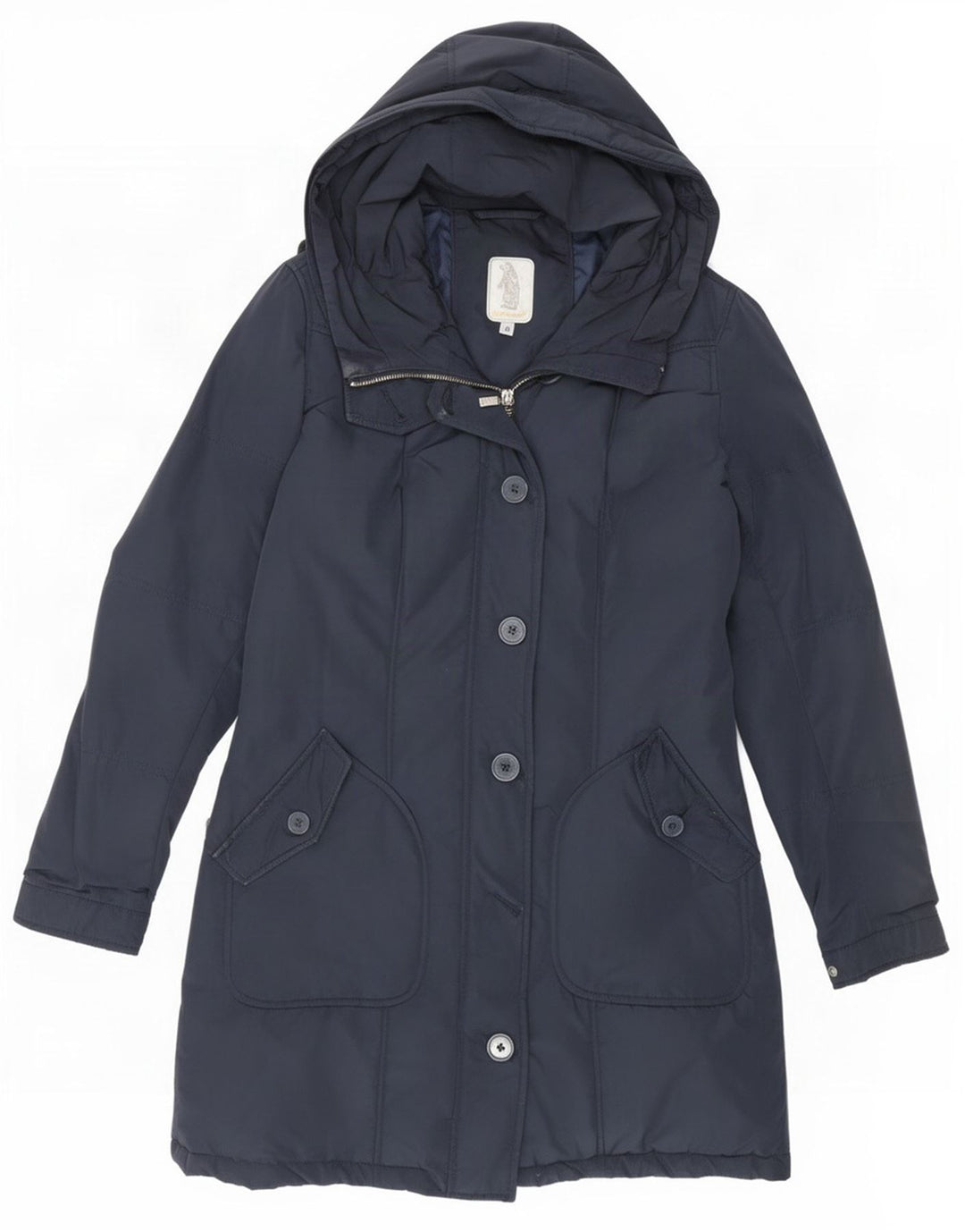 Refrigue Womens Hooded Parka Jacket UK 38 Medium Navy Blue Polyester