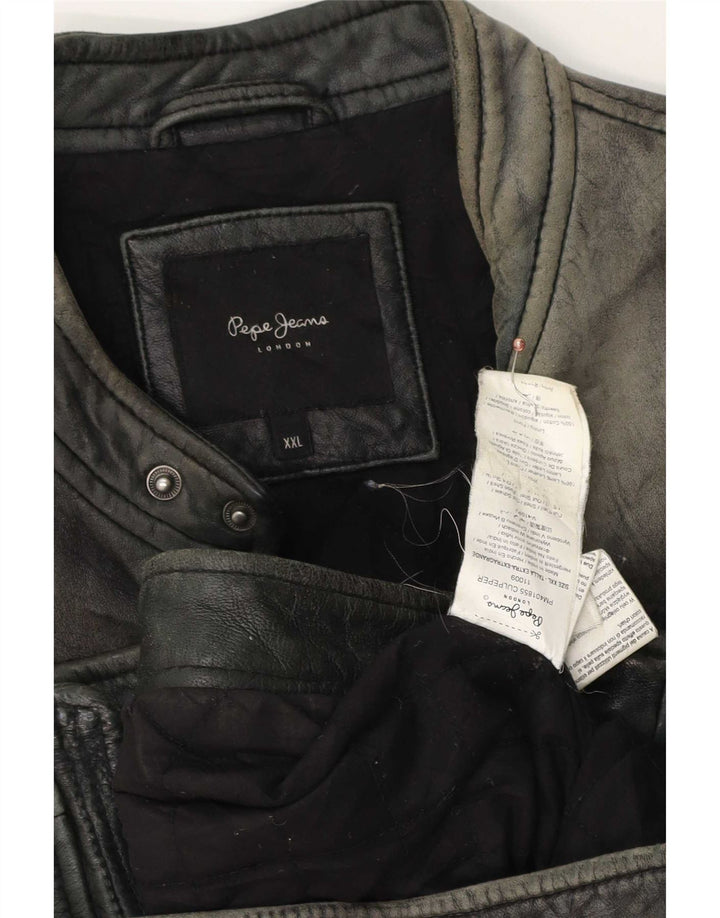 PEPE Jeans Mens Leather Jacket UK 44 2XL Grey