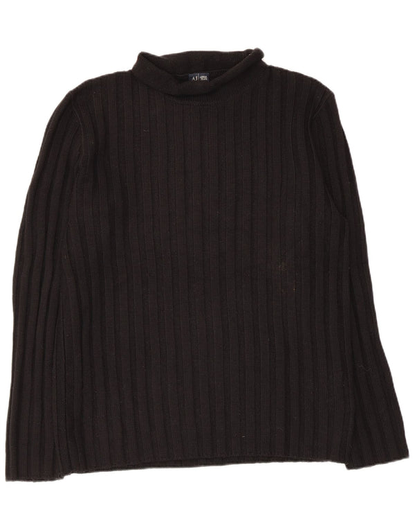 Armani Jeans Womens Roll Neck Jumper Sweater UK 18 XL Black Virgin Wool