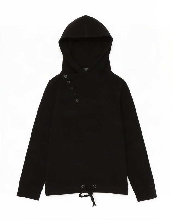 Bench Womens Graphic Button Neck Hoodie Jumper UK 14 Medium Black