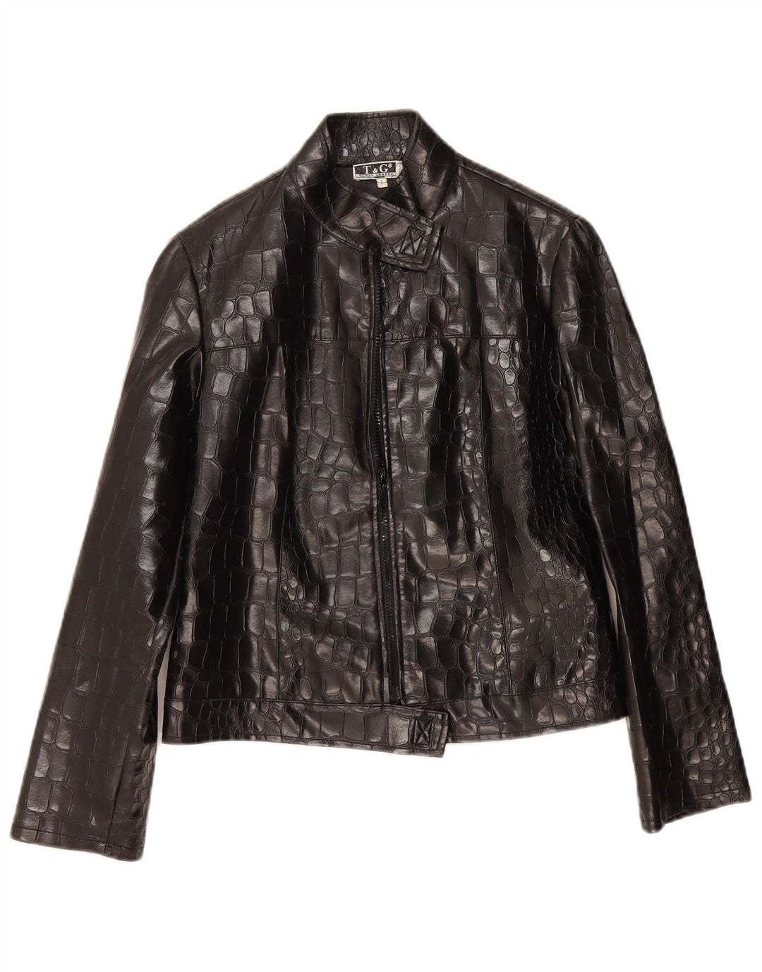 Vintage Womens Bomber Jacket UK 14 Large Black Animal Print