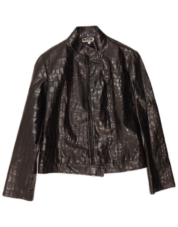 Vintage Womens Bomber Jacket UK 14 Large Black Animal Print