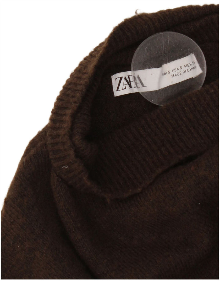 Zara Womens Batwing Roll Neck Jumper Sweater UK 10 Small Brown