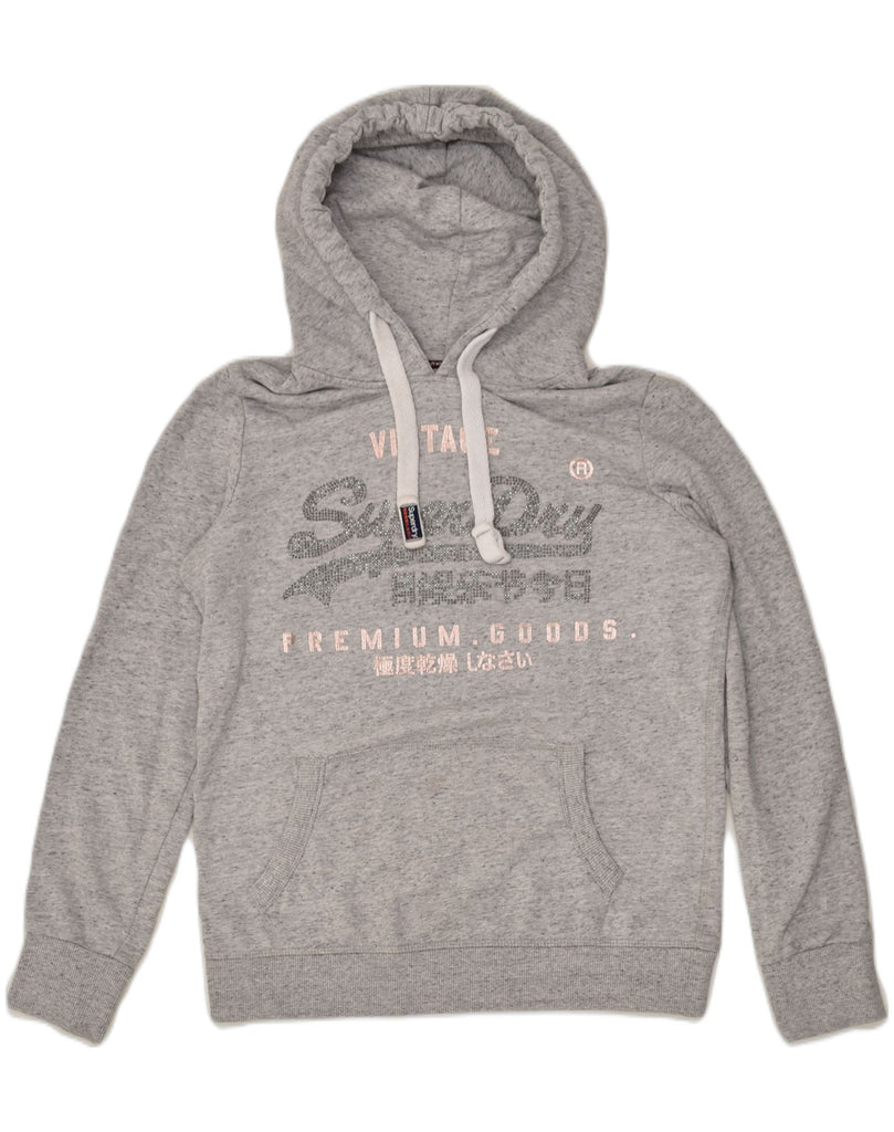 SUPERDRY Womens Graphic Hoodie Jumper UK12 Medium Grey Cotton | Vintage Superdry | Thrift | Second-Hand Superdry | Used Clothing | Messina Hembry 