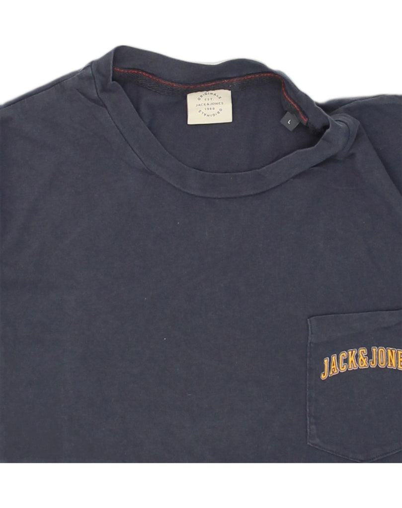 JACK & JONES Mens T-Shirt Top Large Navy Blue Cotton | Vintage Jack & Jones | Thrift | Second-Hand Jack & Jones | Used Clothing | Messina Hembry 