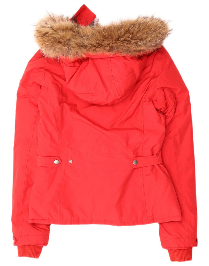 Woolrich Womens Hooded Padded Jacket UK 10 Small Red Cotton