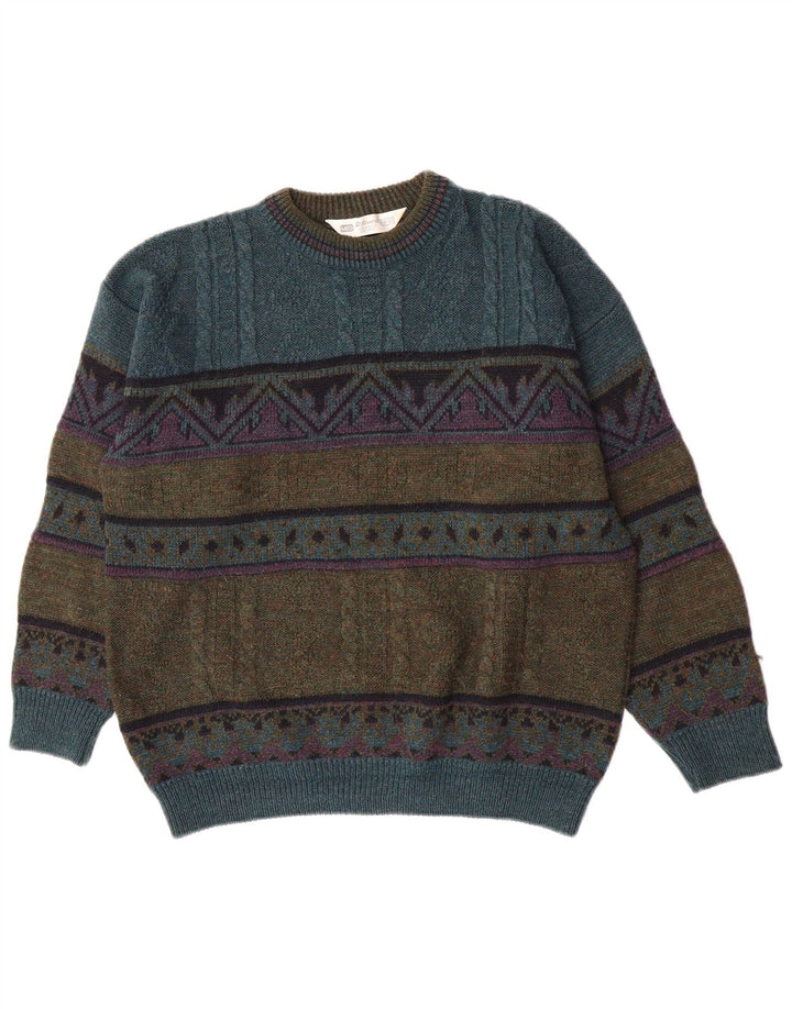 St. Bernard Mens Crew Neck Jumper Sweater EU 38/40 Medium Green Retro