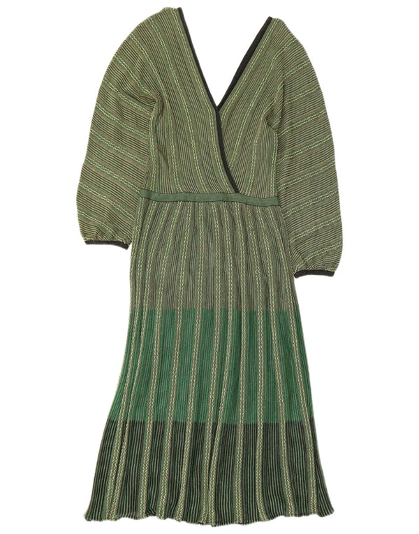 Vintage Womens Knit Long Sleeve Maxi Dress IT 42 Medium Green Striped