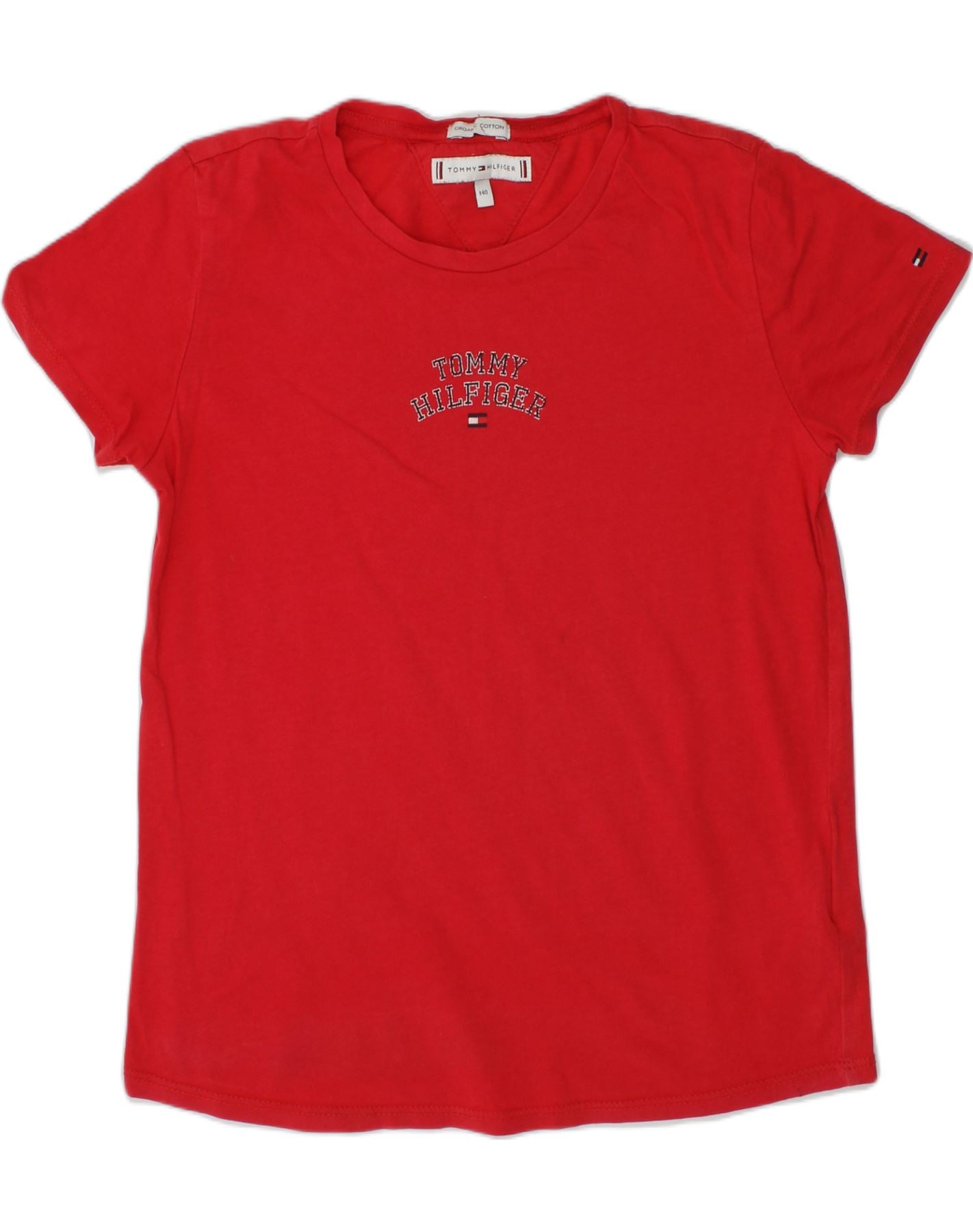 TOMMY HILFIGER T-shirt Top Bambina 9-10 Anni Rosso Cotone