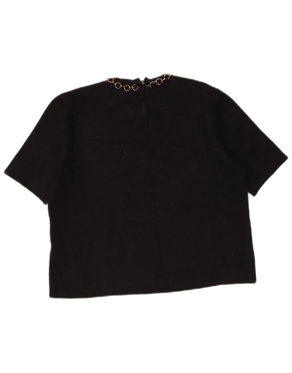 Zara Womens Crop Blouse Top UK 12 Medium Black Viscose
