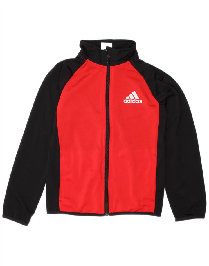 Adidas Boys Tracksuit Top Jacket 7-8 Years Black Colourblock Polyester