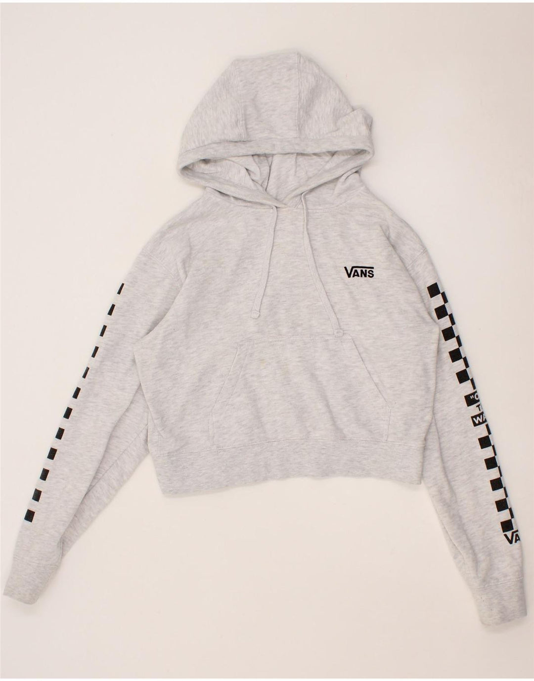 VANS Womens Graphic Crop Hoodie Jumper UK 10 Small Grey Vintage Vans and Second-Hand Vans from Messina Hembry 