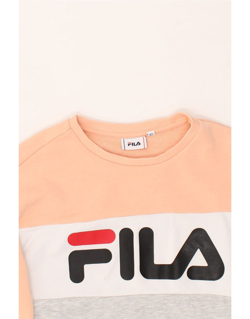 FILA Womens Graphic Sweatshirt Jumper UK 6 XS Multicoloured Colourblock | Vintage Fila | Thrift | Second-Hand Fila | Used Clothing | Messina Hembry 