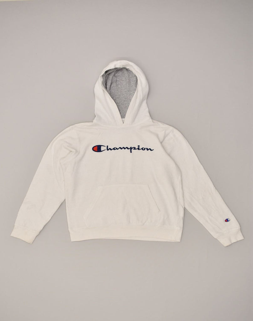 CHAMPION Womens Graphic Hoodie Jumper UK 18 XL White Cotton | Vintage Champion | Thrift | Second-Hand Champion | Used Clothing | Messina Hembry 