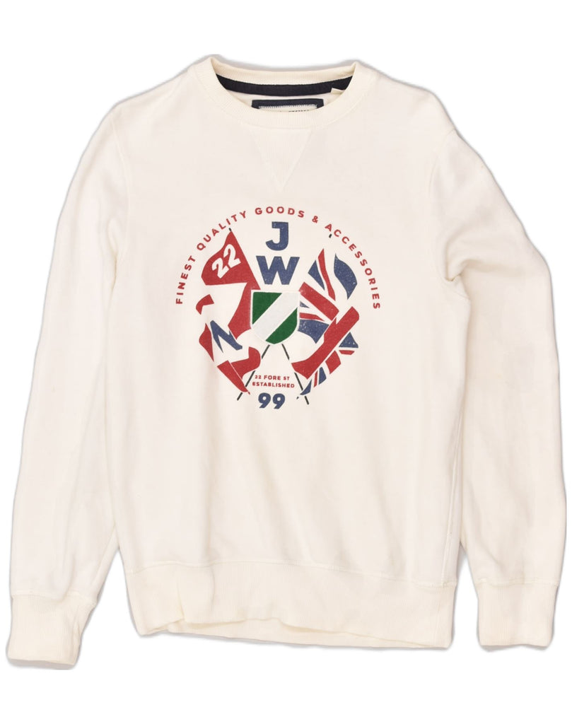 JACK WILLS Mens Graphic Sweatshirt Jumper Small White Cotton | Vintage Jack Wills | Thrift | Second-Hand Jack Wills | Used Clothing | Messina Hembry 