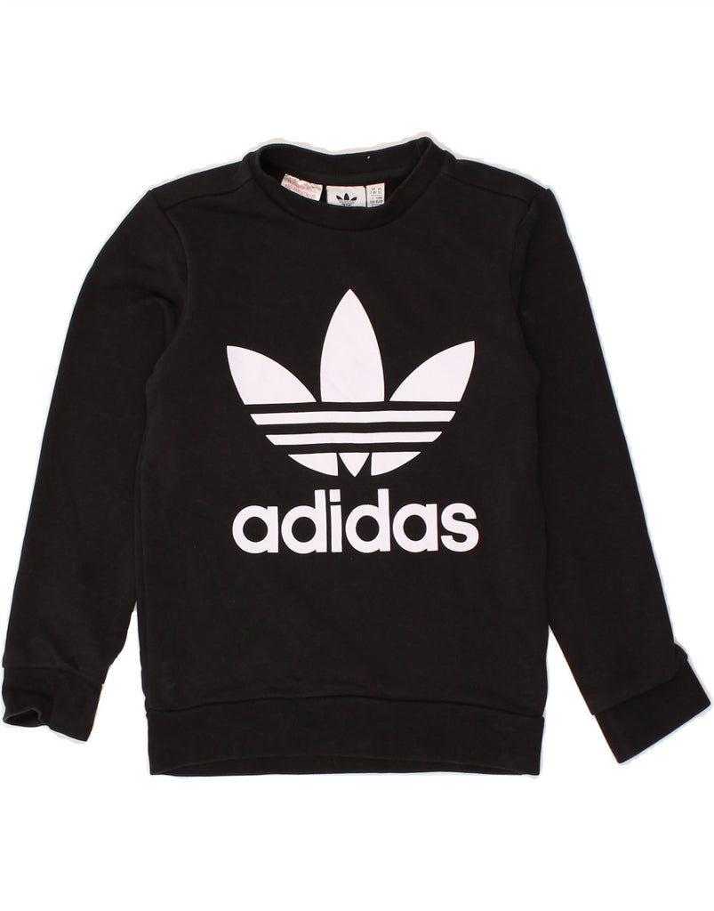 ADIDAS Boys Graphic Sweatshirt Jumper 7-8 Years Black Cotton | Vintage Adidas | Thrift | Second-Hand Adidas | Used Clothing | Messina Hembry 