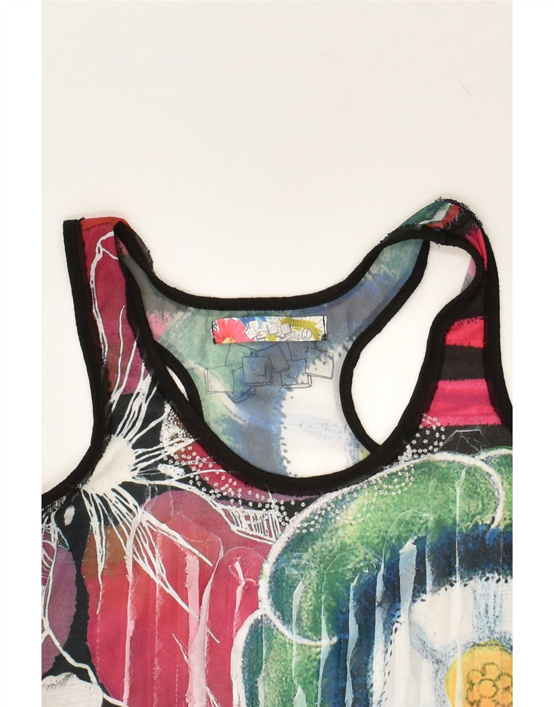 DESIGUAL Womens See Through Graphic Vest Top UK 14 Large Multicoloured | Vintage Desigual | Thrift | Second-Hand Desigual | Used Clothing | Messina Hembry 