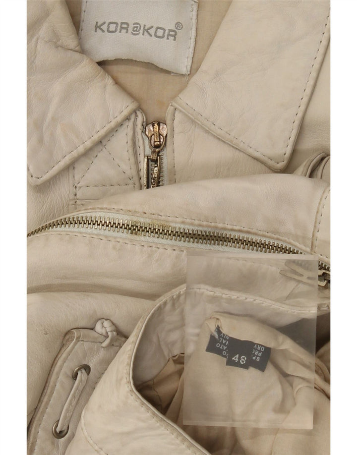 Kor@Kor Womens Leather Jacket IT 48 XL Off White Leather