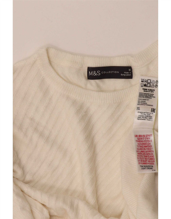 Marks & Spencer Womens Crew Neck Jumper Sweater UK 10 Small White Viscose