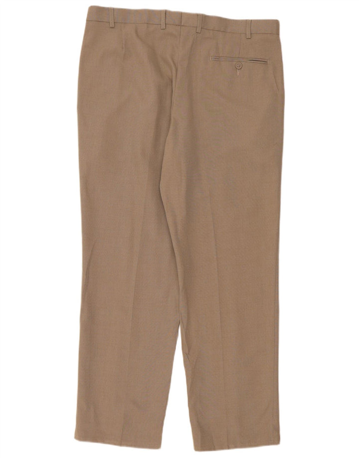 Marks & Spencer Mens Straight Suit Trousers W36 L29 Beige Polyester