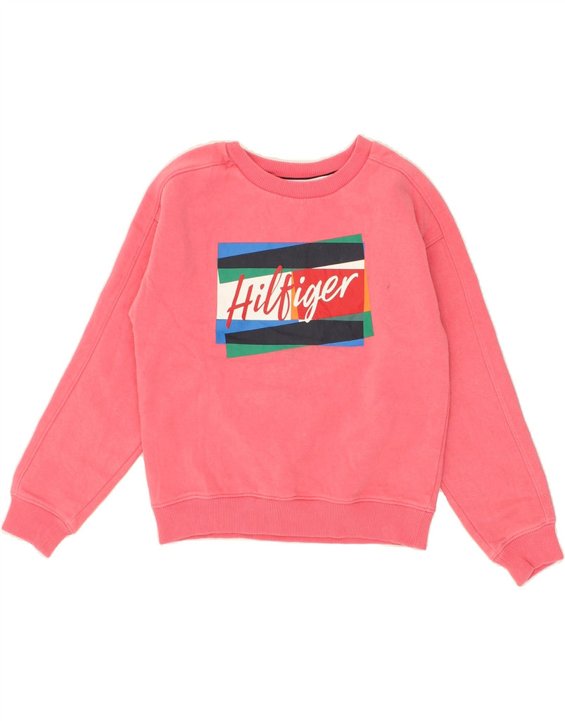 TOMMY HILFIGER Girls Graphic Sweatshirt Jumper 10-11 Years Pink Cotton | Vintage Tommy Hilfiger | Thrift | Second-Hand Tommy Hilfiger | Used Clothing | Messina Hembry 