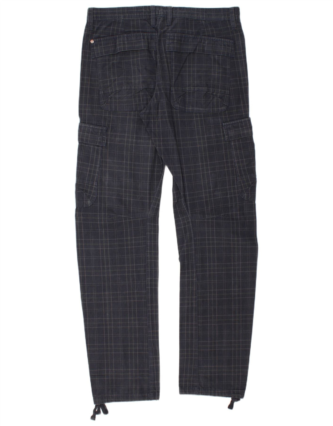 Sisley Mens Straight Cargo Trousers W34 L33 Navy Blue Check