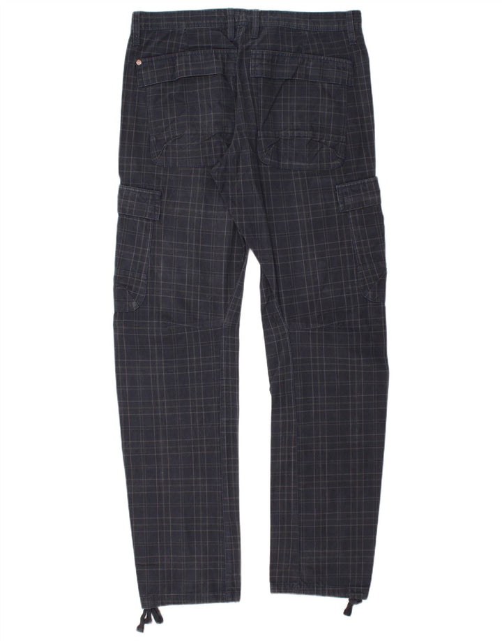 Sisley Mens Straight Cargo Trousers W34 L33 Navy Blue Check