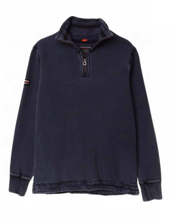 Superdry Mens Zip Neck Sweatshirt Jumper Medium Navy Blue Cotton