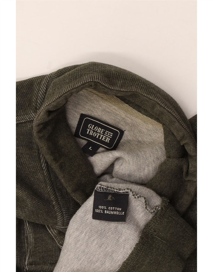 Globe Trotter Mens Button Neck Sweatshirt Jumper Large Khaki Cotton