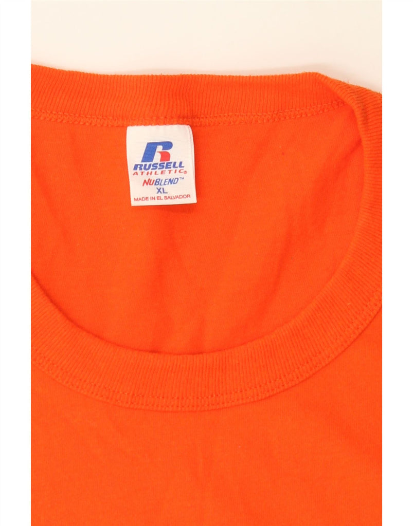 RUSSELL ATHLETIC Mens Graphic T-Shirt Top XL Orange Cotton Vintage Russell Athletic and Second-Hand Russell Athletic from Messina Hembry 