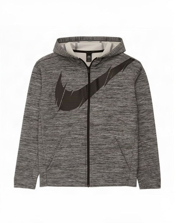 Nike Boys Dri Fit Zip Hoodie Sweater 12-13 Years Large Grey Flecked