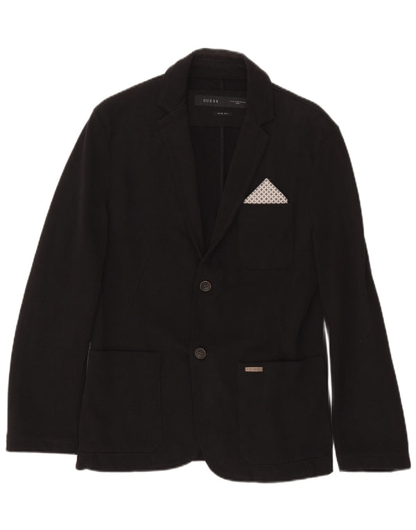 Guess Mens 2 Button Slim Fit Blazer Jacket UK 32 2XS Black Cotton
