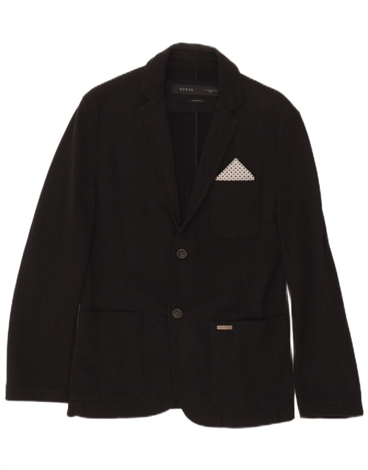 Guess Mens 2 Button Slim Fit Blazer Jacket UK 32 2XS Black Cotton