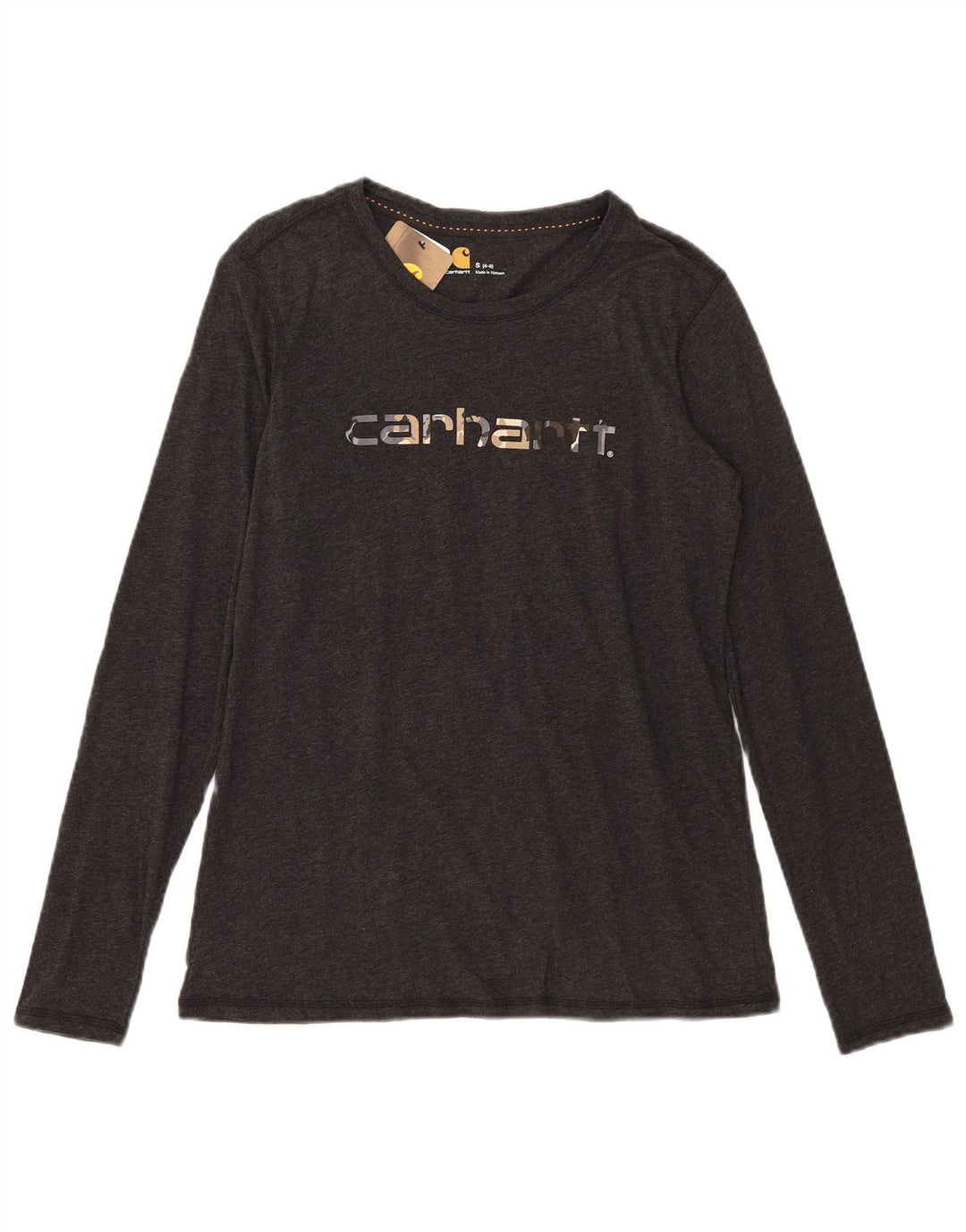 Carhartt Womens Graphic Top Long Sleeve US 4/6 Small Grey Cotton