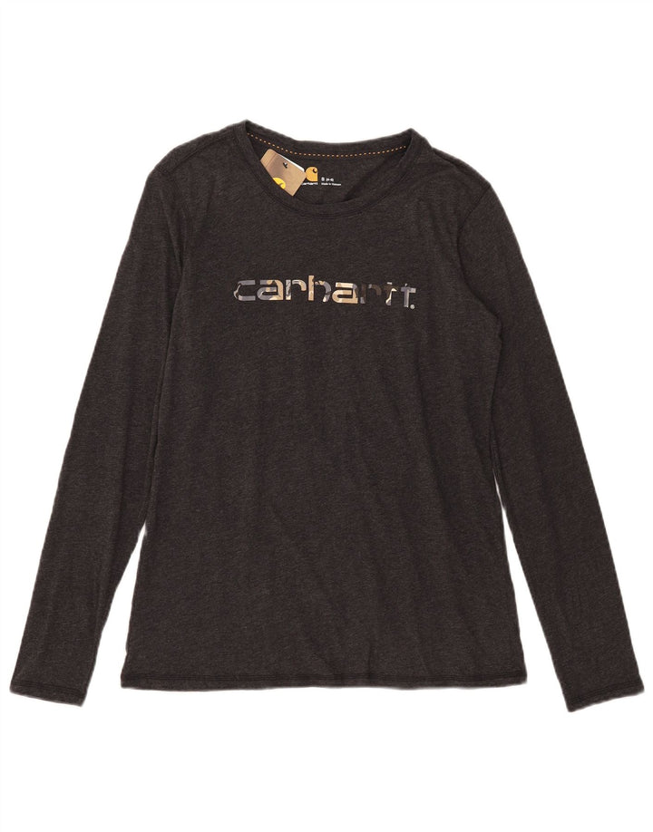 Carhartt Womens Graphic Top Long Sleeve US 4/6 Small Grey Cotton