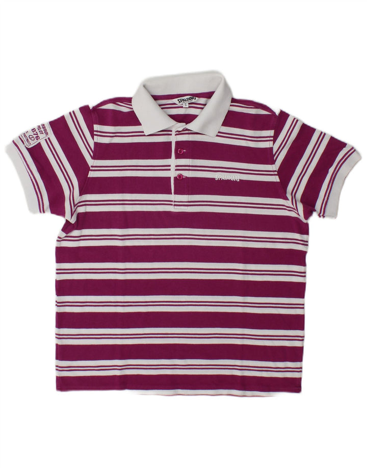 Spalding Mens Polo Shirt Small Purple Striped Cotton