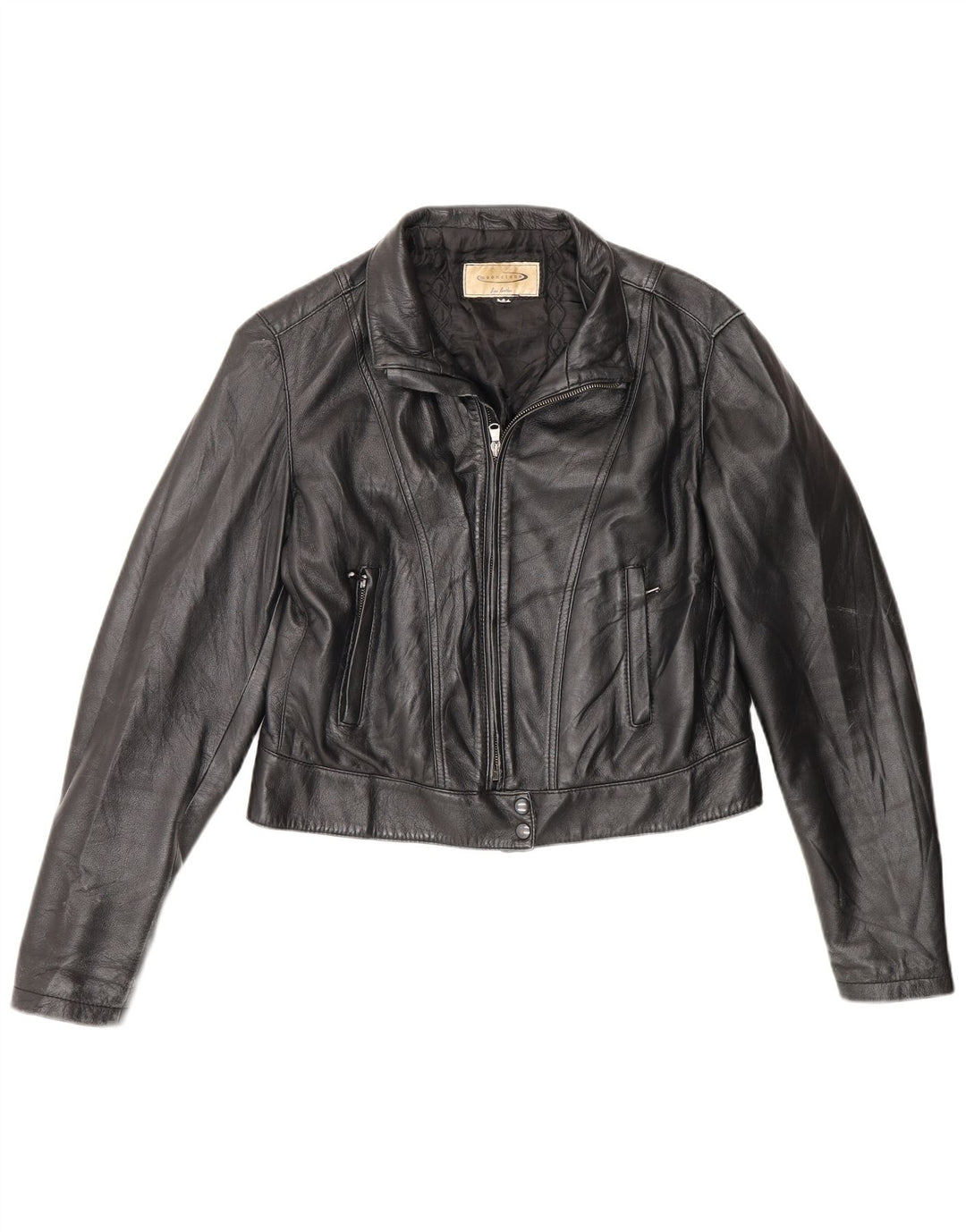 Moonstone Womens Crop Leather Jacket IT 48 XL Black