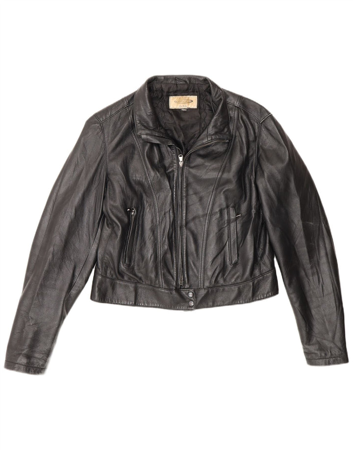 Moonstone Womens Crop Leather Jacket IT 48 XL Black