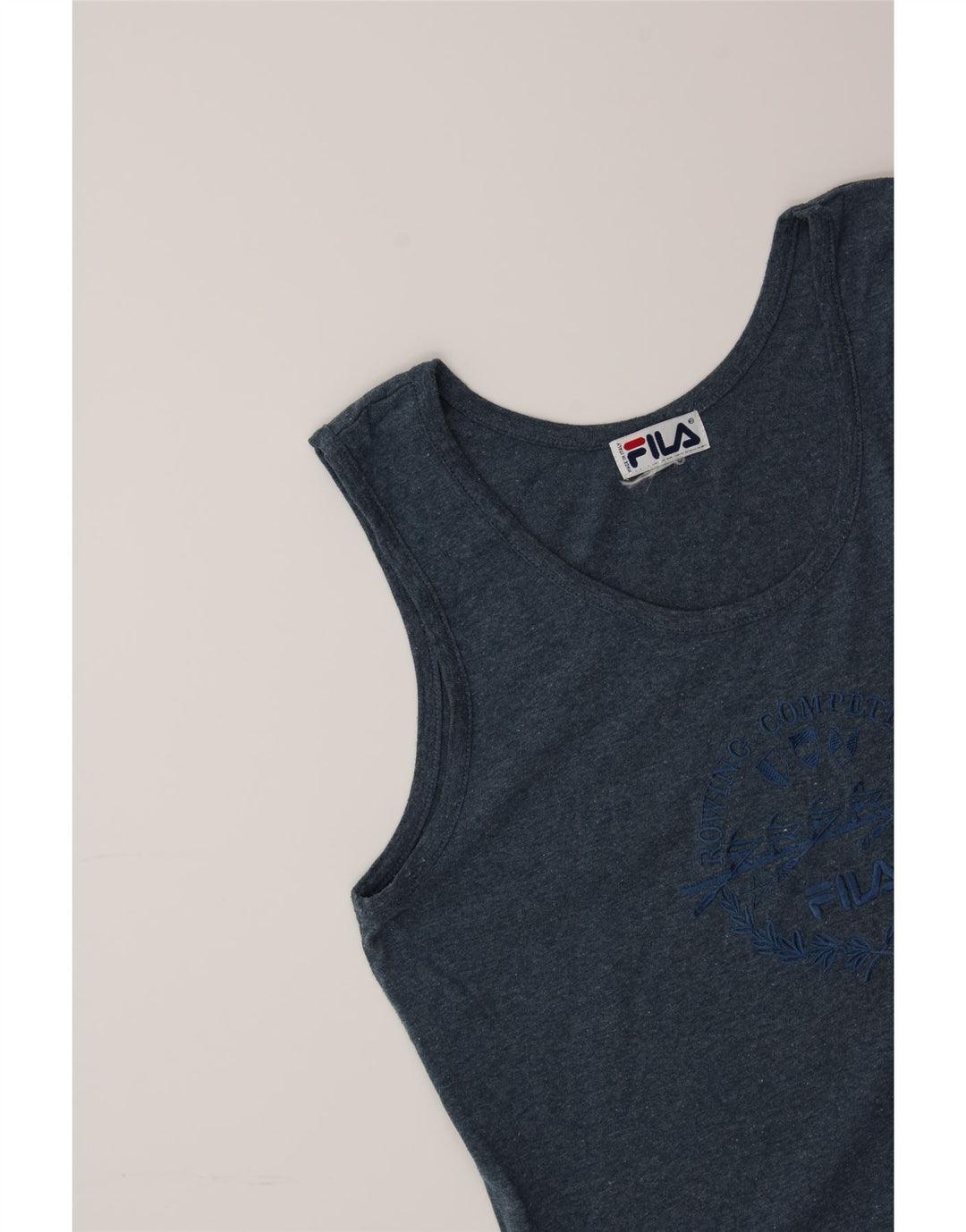 FILA Womens Graphic Vest Top UK 14 Large Navy Blue Vintage Fila and Second-Hand Fila from Messina Hembry 