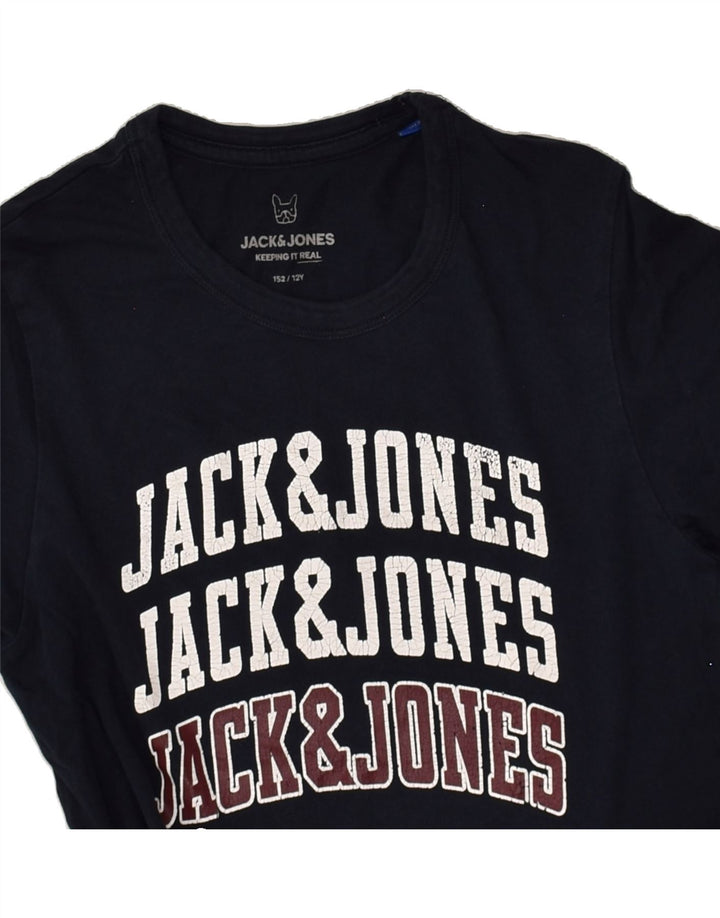 JACK & JONES Boys Graphic T-Shirt Top 11-12 Years Navy Blue Cotton | Vintage Jack & Jones | Thrift | Second-Hand Jack & Jones | Used Clothing | Messina Hembry 