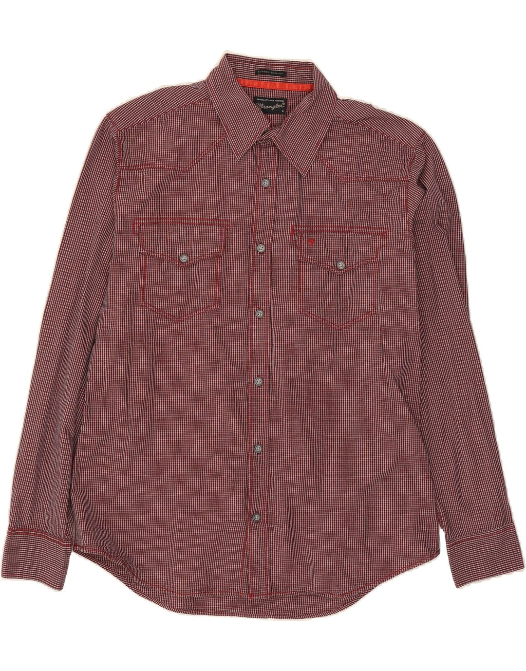 WRANGLER Mens Slim Fit Classic Fit Shirt Large Red Gingham Cotton Vintage Wrangler and Second-Hand Wrangler from Messina Hembry 