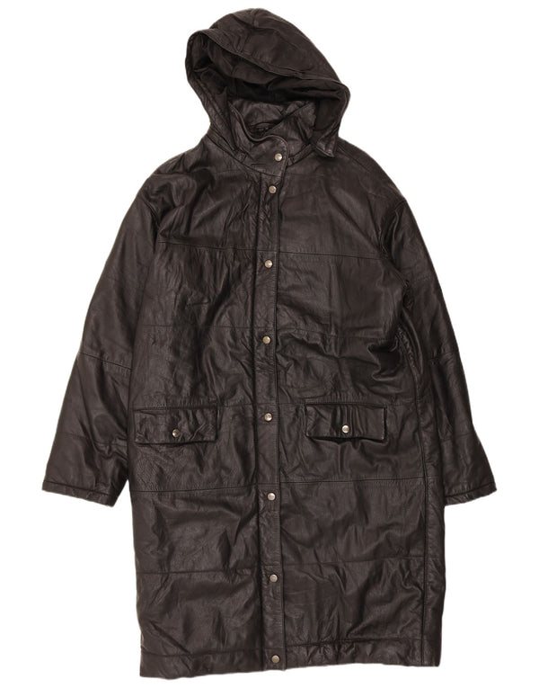 Orfatti Womens Hooded Leather Coat IT 48 XL Black