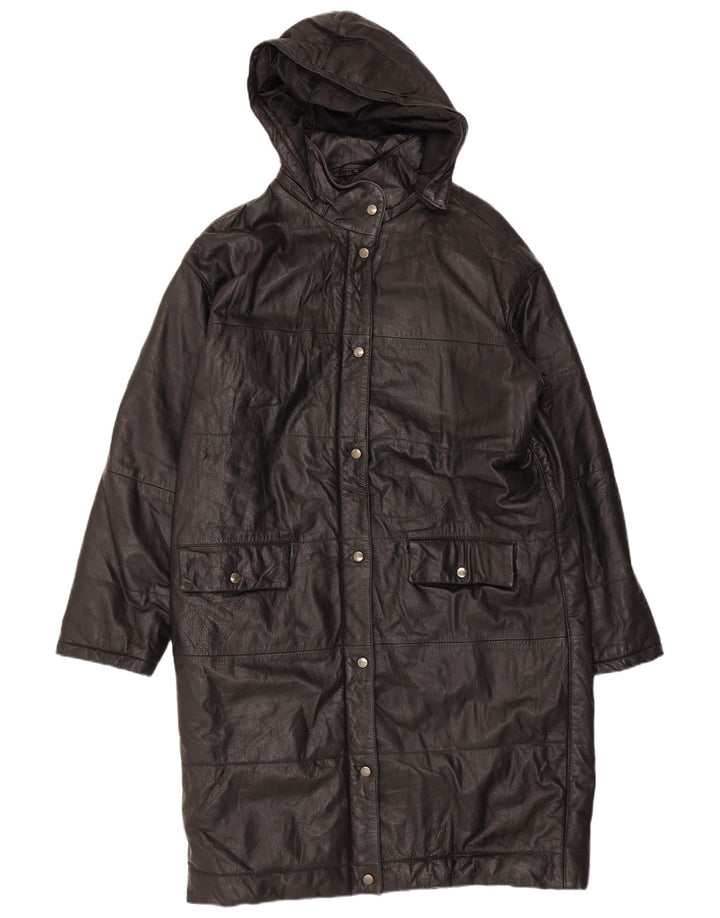 Orfatti Womens Hooded Leather Coat IT 48 XL Black