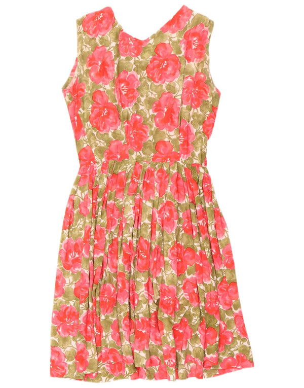Vintage Womens Sleeveless A-Line Dress UK 10 Small Pink Floral