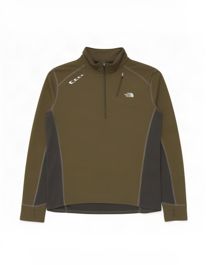 The North Face Mens Zip Neck Pullover Tracksuit Top Large Khaki Colourblock