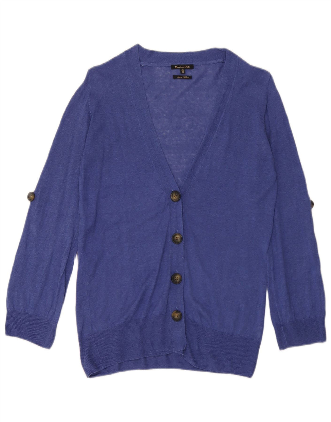 Massimo Dutti Womens Cardigan Sweater UK 12 Medium Blue Linen