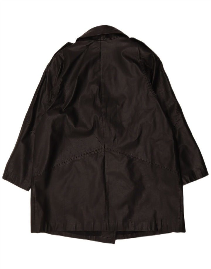 Vintage Womens Oversized Leather Coat UK 16 Large Black