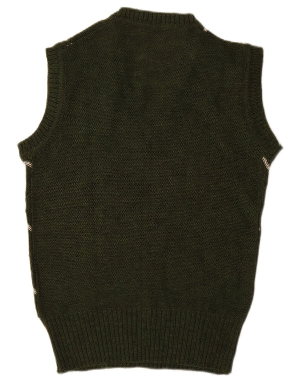Vintage Womens Vest Tank Top UK 14 Medium Green Argyle/Diamond