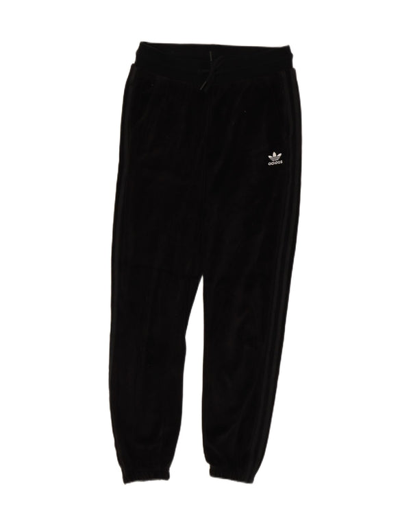Adidas Womens Velvet Tracksuit Trousers Joggers UK 8 Small Black Cotton